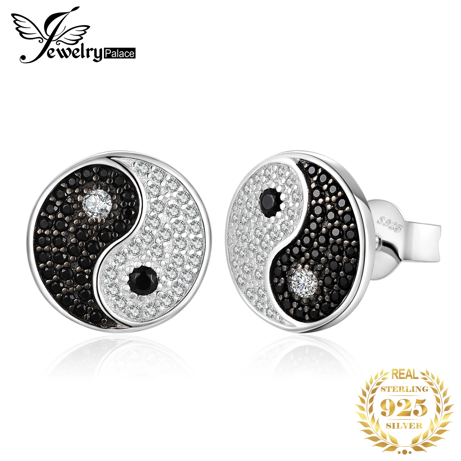 Tai Chi Yin Yang Genuine Black Spinel 925 Sterling Silver Stud Earrings for Wome - £22.85 GBP