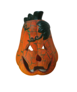 Vintage Ceramic Hand Painted Jack O Lantern Pumpkin Candle Holder W/Candle - £14.71 GBP