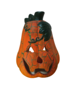 Vintage Ceramic Hand Painted Jack O Lantern Pumpkin Candle Holder W/Candle - £15.27 GBP