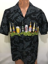 Aloha Republic L Beer Bottles Cans Black Hawaiian Short Sleeve Shirt USA - £18.78 GBP