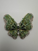 Vintage Green Rhinestone Large Butterfly Brooch 8.4cm - £23.30 GBP
