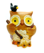 OWL WOODEN FIGURINE HOMR DECOR WITH CROW NEW    - €17,16 EUR