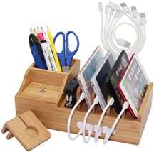 Bamboo Docking Station, Multi Device Organizer for Phones, Watch, Pens &amp;... - £31.96 GBP