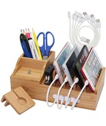 Bamboo Docking Station, Multi Device Organizer for Phones, Watch, Pens &amp;... - £31.45 GBP