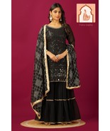 Black Georgette Sharara Set with Heavy Sequence Embroidery - $55.00