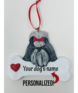 Personalized Gray Shih Tzu Dog Name Christmas Ornament Figure Heart Vale... - £11.79 GBP
