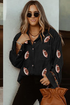 Black Sequin Rugby Pattern Buttoned Corduroy Shacket - $27.37