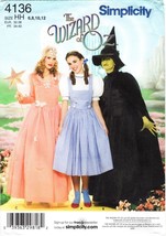 Simplicity Costumes Pattern 4136 Wizard of Oz Misses Sizes 6 - 12 Uncut - £7.86 GBP