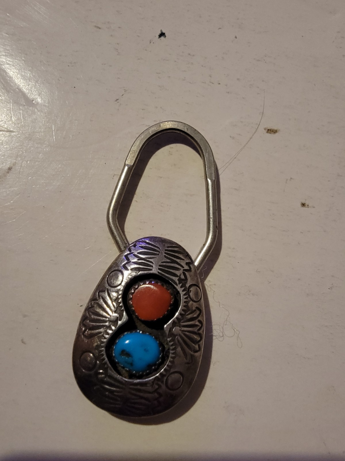 Native American Key Ring Navajo Hand Made Kingman Turquoise Blood Coral ... - $132.30