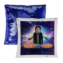 Cat Pizza DJ Sequin Pillow Case - Space Cat Pillow Cover - Cool Pillow Case (Whi - £19.54 GBP