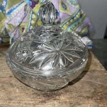 Anchor Hocking Crystal Clear Cut Glass Round Bowl Candy Dish with Lid Starburst - £11.68 GBP