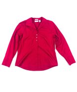 Chico&#39;s Red Long Sleeve Blouse Rhinestone Buttons No Iron Size 1 Medium - $290.72 MXN