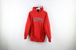 Vintage 90s Mens Small Spell Out Chevy Chevrolet Racing Heavyweight Hoodie Red - £50.29 GBP