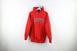 Vintage 90s Mens Small Spell Out Chevy Chevrolet Racing Heavyweight Hoodie Red - £50.03 GBP