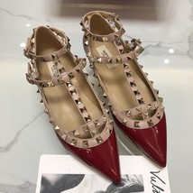 Brand V Logo Rivet Shoes Women Flat Sandals Spring 2021 New Leather Shallow Mout - £65.01 GBP