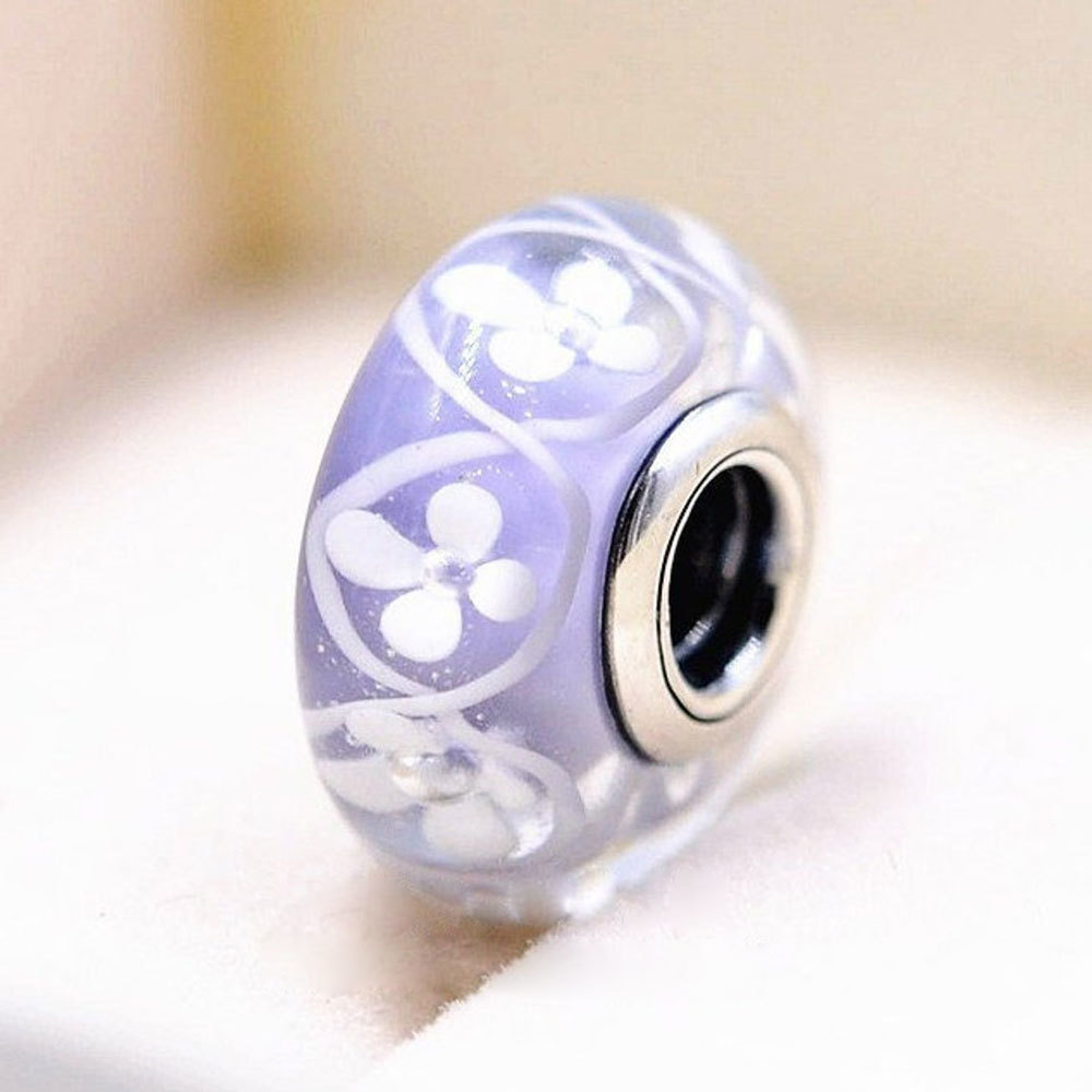 Primary image for Purple Field of Flowers Murano Glass Charms Beads For European Bracelets