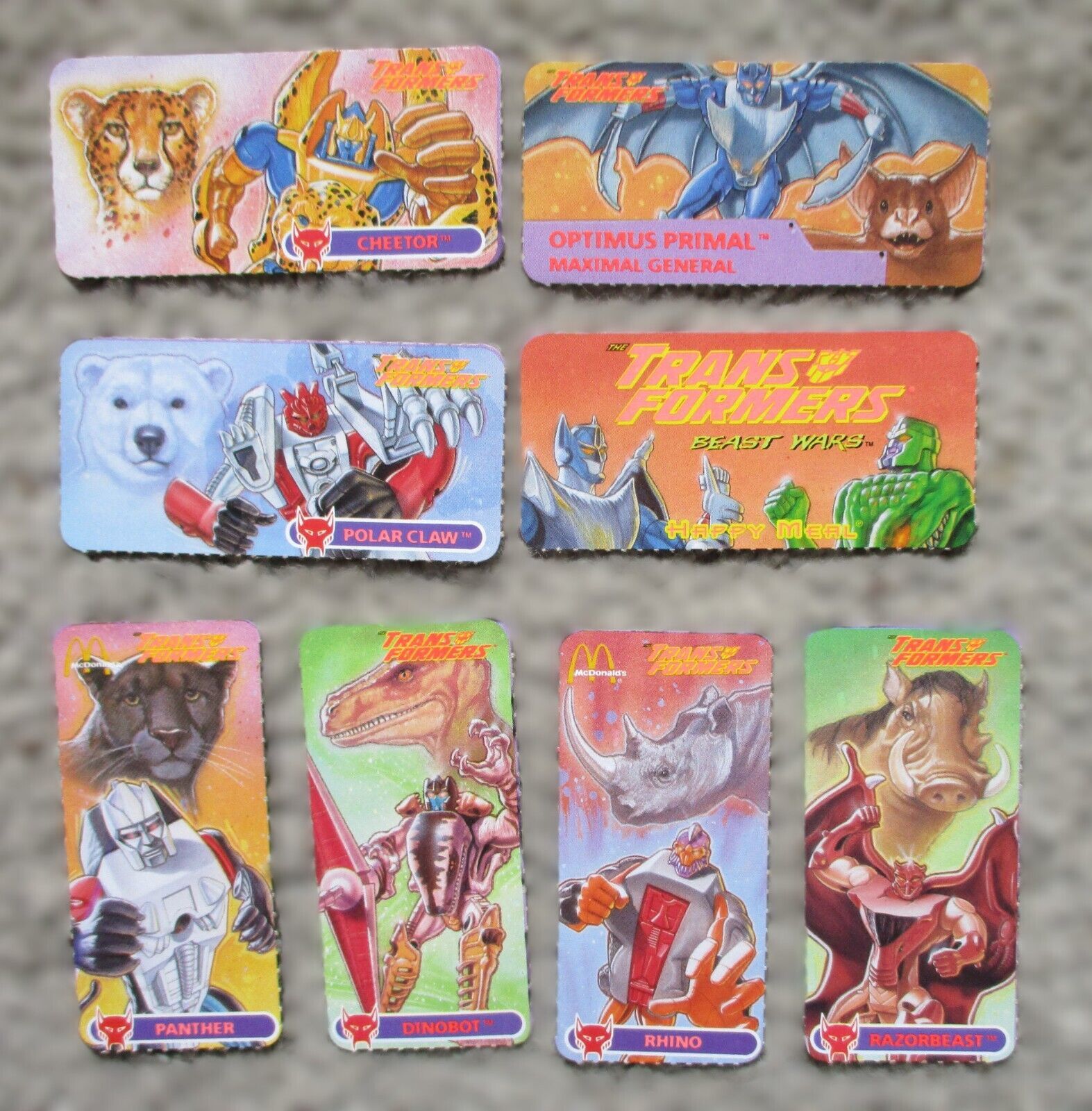 Primary image for TRANSFORMERS BEAST WARS 1996 McDonald's Happy Meal Box Punch Out 8 Card Set