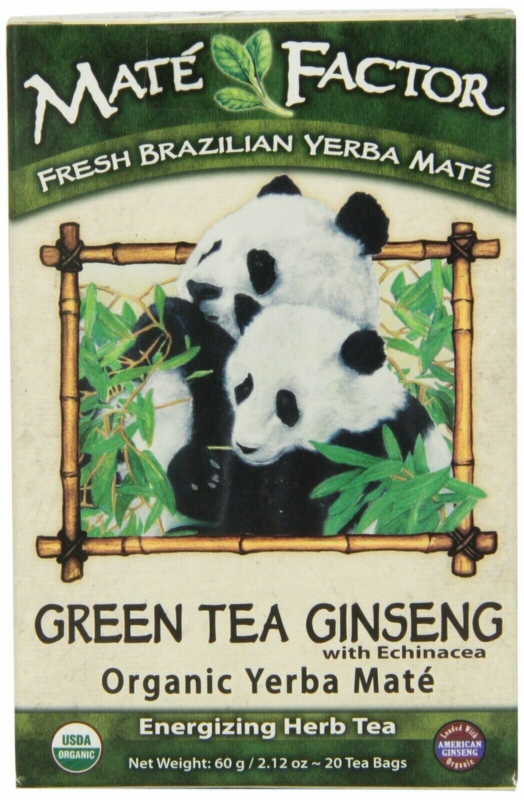 Mate Factor Certified Organic Yerba Mate Green Tea Ginseng with Echinacea 20 ... - $12.95