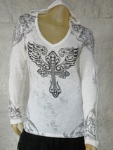 Winged Cross Long Sleeve Cut-out Hooded Shirt Size L - $15.40