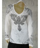 Winged Cross Long Sleeve Cut-out Hooded Shirt Size L - £12.33 GBP