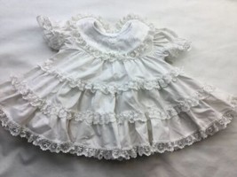 Vtg Girls Bryan ruffle lace White Tiered dress size 6-9 mos Good Used - $29.69