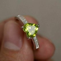 2Ct Heart Cut Green Peridot Solitaire Women Engagement Ring 14k White Gold Over - £86.43 GBP