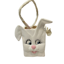 Vintage Handpainted Ceramic Easter Bunny Bag Planter with Handle 5 x 4.5... - $14.83