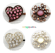 4 Pack Pink Rose Clear White Floral Heart Swarovski element crystal bobby pins - £7,865.50 GBP