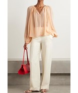NEW AUTHENTIC Ulla Johnson Safa gathered silk crepe de chine blouse in P... - $239.11 CAD