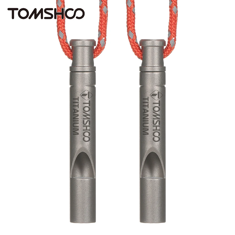 Tomshoo 1/2pcs Ultralight Titanium Emergency Whistle w Cord Outdoor Camping - £10.93 GBP+