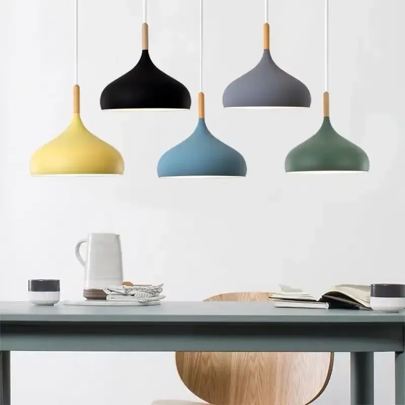 Nordic Colored Chandelier Wooden Pendant Light Bedroom Living Room LED Lamp - $15.28+