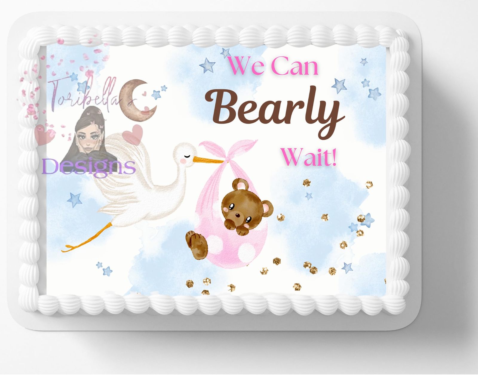 Teddy Bearly Wait Theme Edible Image Teddy Bear & Stork Baby Shower or ...