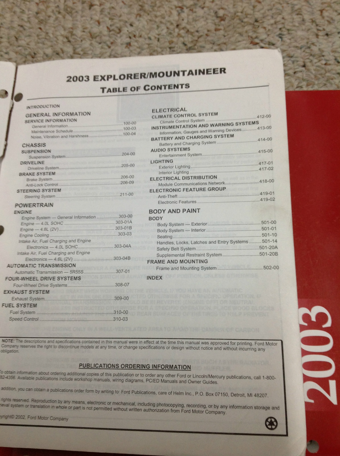 2003 Ford Esploratore & Mercury Alpinista Servizio Negozio Repair Manuale Di Item image 2