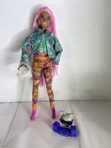 Barbie Extra Doll 10 Pink Dreads Floral Print Jacket Pants Set Pet DJ Mouse - £15.48 GBP