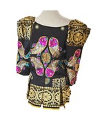 Vintage Womens Large Ethnic African Formal Beaded Peplum Blouse Top Sequ... - £55.74 GBP