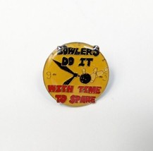 Bowlers Do It with Time to Spare Pin Hat Tac Vintage Enamel Lapel Bowling - £3.38 GBP