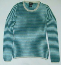 Lord &amp; Taylor Women&#39;s 100% Cashmere Sweater Blue Gray Stripe Crew Neck M - £25.95 GBP