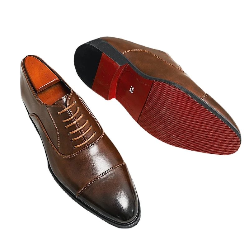 New Brown Oxfords Shoes for Men Red Sole Lace-up Breathable Ankle Strap ... - $73.09