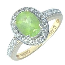 sterling silver Gold Tone Ross Simons green Peridot stone cz ring size 6.5 - £37.49 GBP