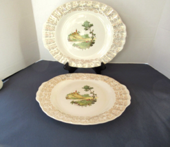 American Limoges set of 2 Platters 12&quot; oval Chateau France white 22K gol... - £25.66 GBP