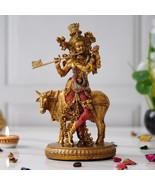 Lord Krishna Standing with Cow and Playing Flute Statue Idol Murti - £94.83 GBP