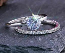 2.31CT Round Lab-Created Diamond Engagement Wedding Ring Set 14K White Gold Over - £63.27 GBP