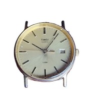 TIMEX LA CELL Mens Vtg Golden Round Watch Champagne Dial Date Window Scr... - £9.39 GBP
