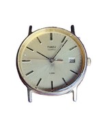 TIMEX LA CELL Mens Vtg Golden Round Watch Champagne Dial Date Window Scr... - £9.43 GBP