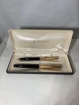 Vintage Parker “61” Fountain Pen &amp; Pencil Set 12K Gold Filled Black Barrel - £70.42 GBP