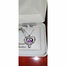 NIB sterling silver and amethyst double heart necklace - £138.48 GBP
