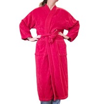 Vintage 90s Red Thick Turkish Terrycloth Long Robe Bathrobe Pockets Heav... - £45.58 GBP