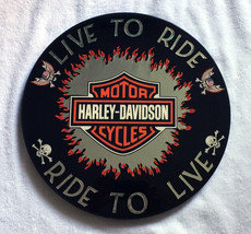 Harley Davidson Motorcycles Live to Ride to Live Wooden Sign 17&quot; Skulls ... - £87.00 GBP