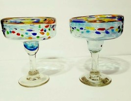 2 Confetti Art Glass Handblown Mexico Margarita/Dessert Glass/Candle Holder - £23.59 GBP