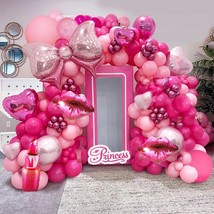 148 Pcs Hot Pink Balloon Garland Arch Kit Rose Pink Balloons With Heart Lip Bow  - £18.09 GBP